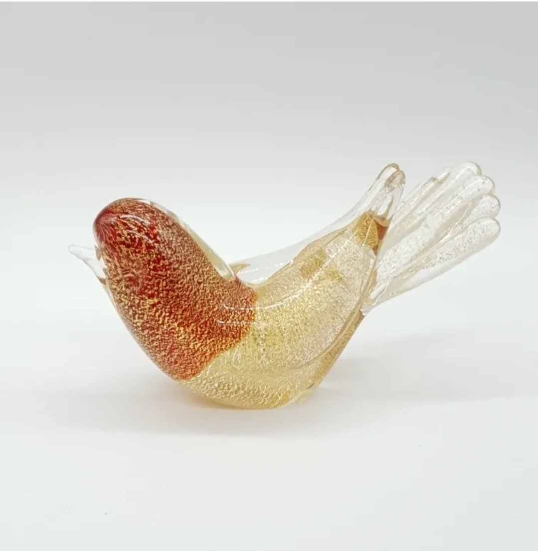 Murano Glass Bird Paperweight Attributed to Archimedes Seguso Gold Aventurine - Image 4