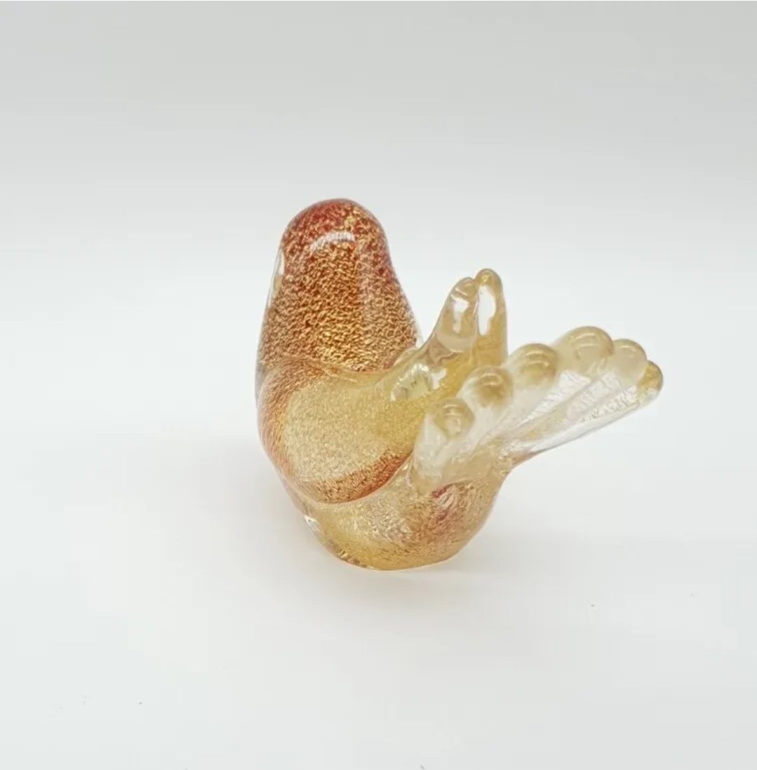 Murano Glass Bird Paperweight Attributed to Archimedes Seguso Gold Aventurine - Image 2