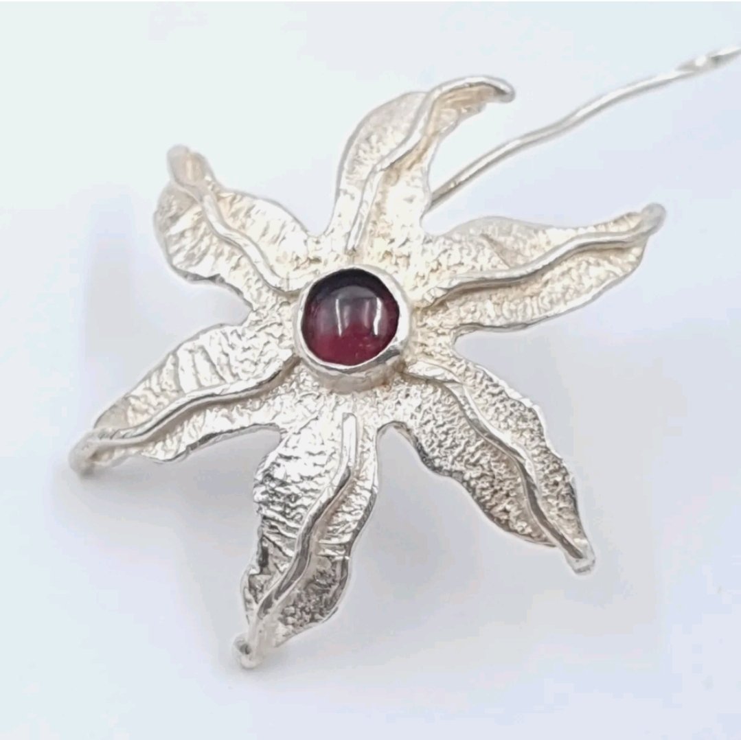 Handmade Silver Flower Stick Pin or Starfish Marked GS - Image 2