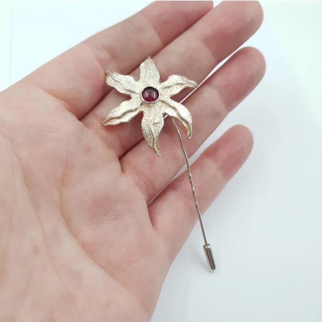 Handmade Silver Flower Stick Pin or Starfish Marked GS - Image 4