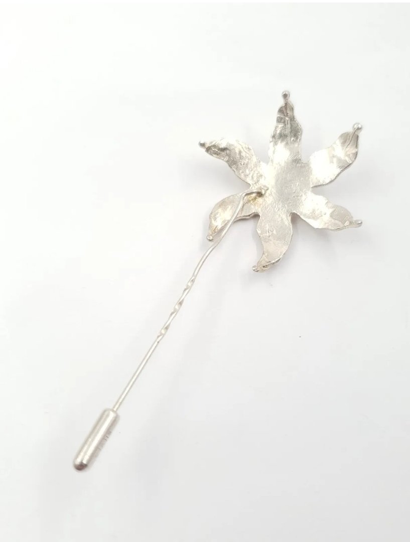 Handmade Silver Flower Stick Pin or Starfish Marked GS - Image 3