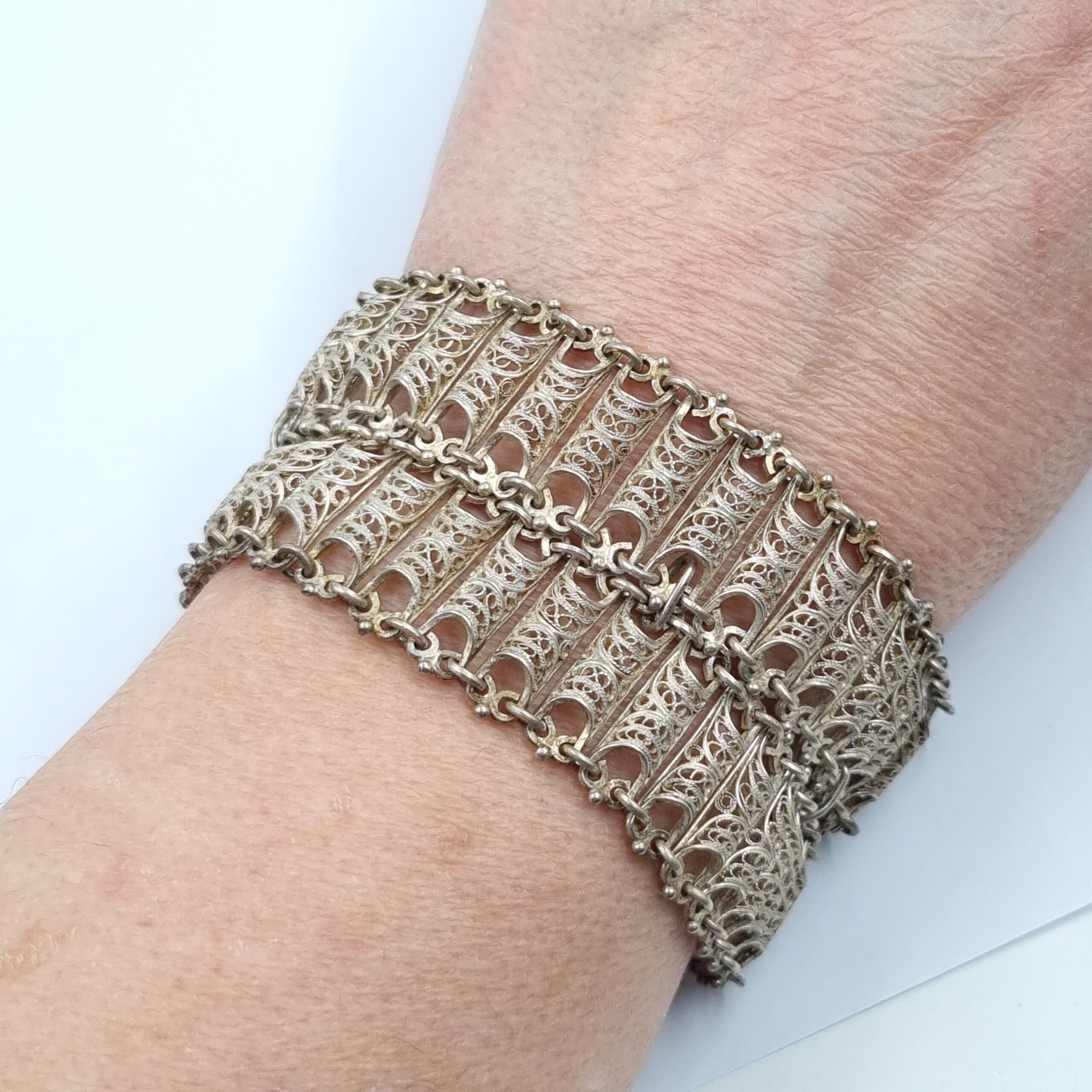 Ottoman Silver Filigree Bracelet Double Chain - Image 2