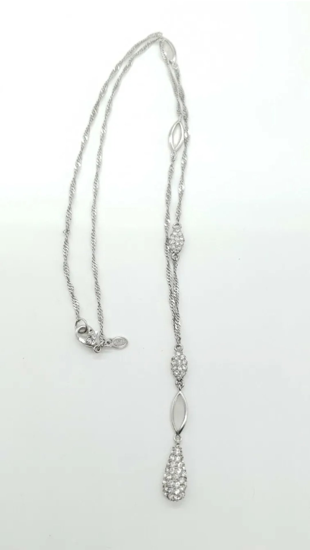 Monet Pendant Necklace Y Drop Quartz & Crystal with Twisted Chain - Image 3