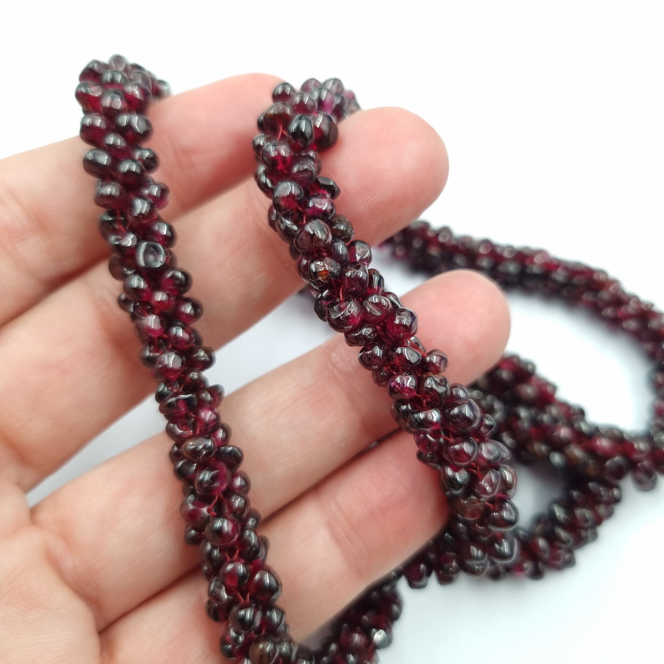 Garnet Cluster Beaded Rope Necklace Gemstone Closed Loop Vintage Heavy - Image 3