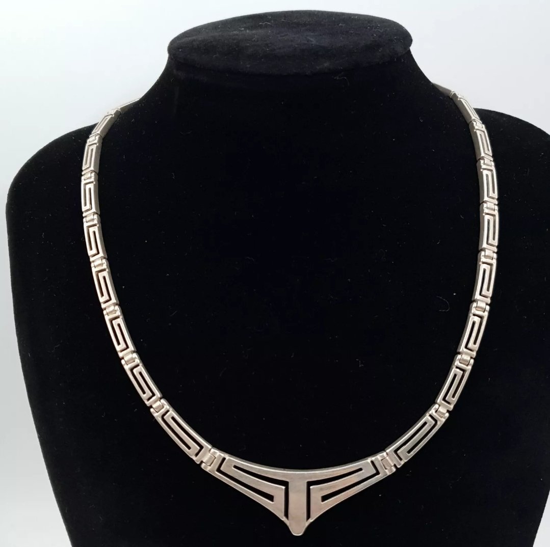 Greek Key Meander Necklace Sterling Silver