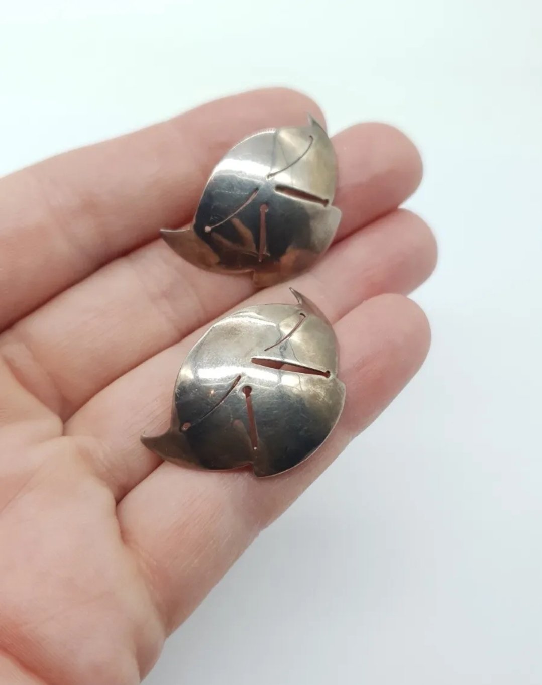Large Modernist Sterling Silver Earrings Vintage 90s Hallmarked MKFH London 1990 - Image 5