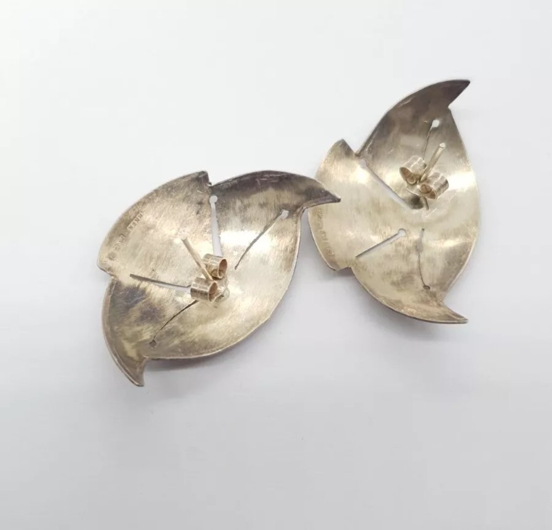 Large Modernist Sterling Silver Earrings Vintage 90s Hallmarked MKFH London 1990 - Image 4