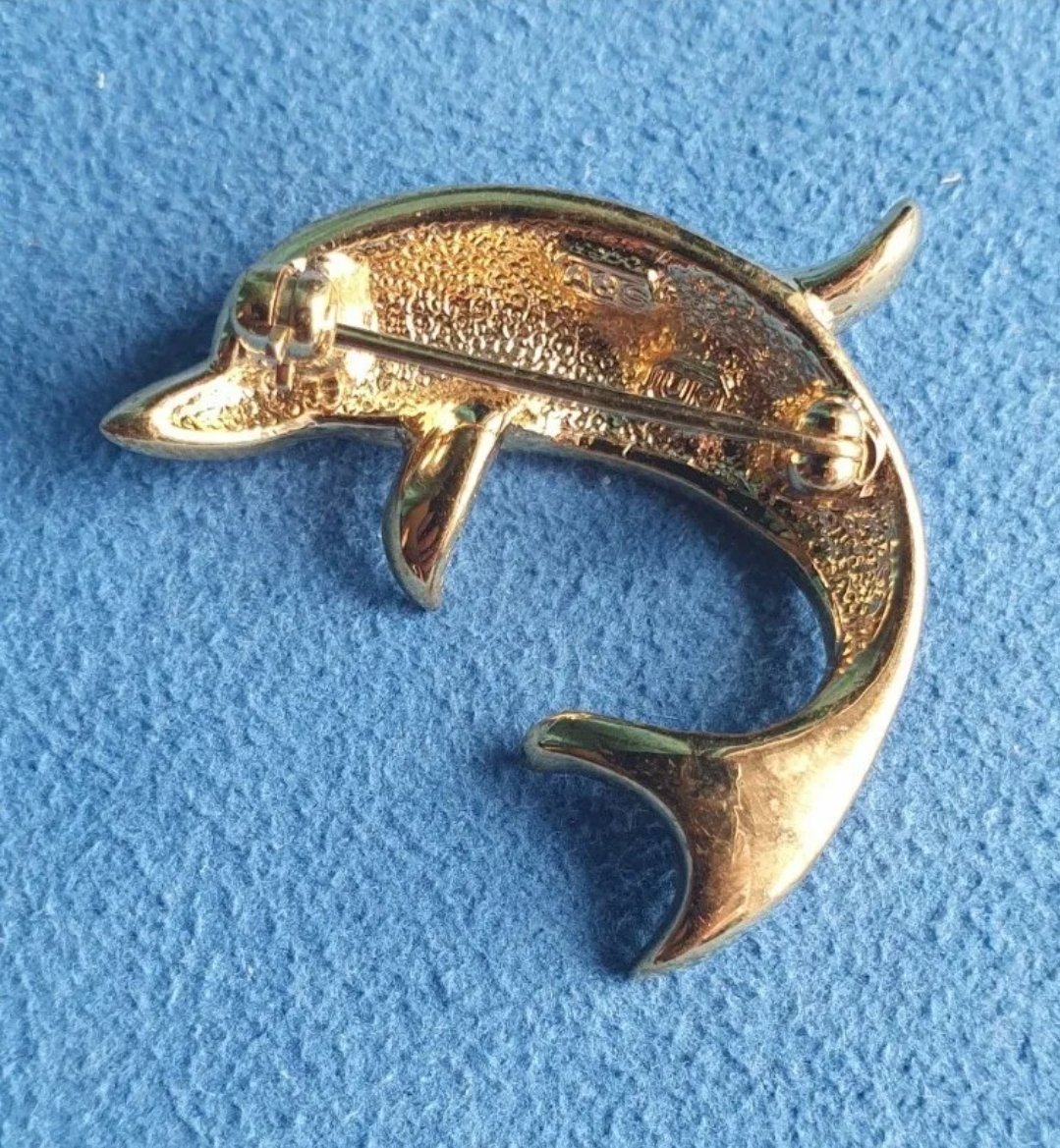 Attwood & Sawyer Dolphin Brooch Vintage Enamel & Crystal - Image 2