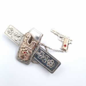 South American Silver Pistol Tie Clip Rose Gold