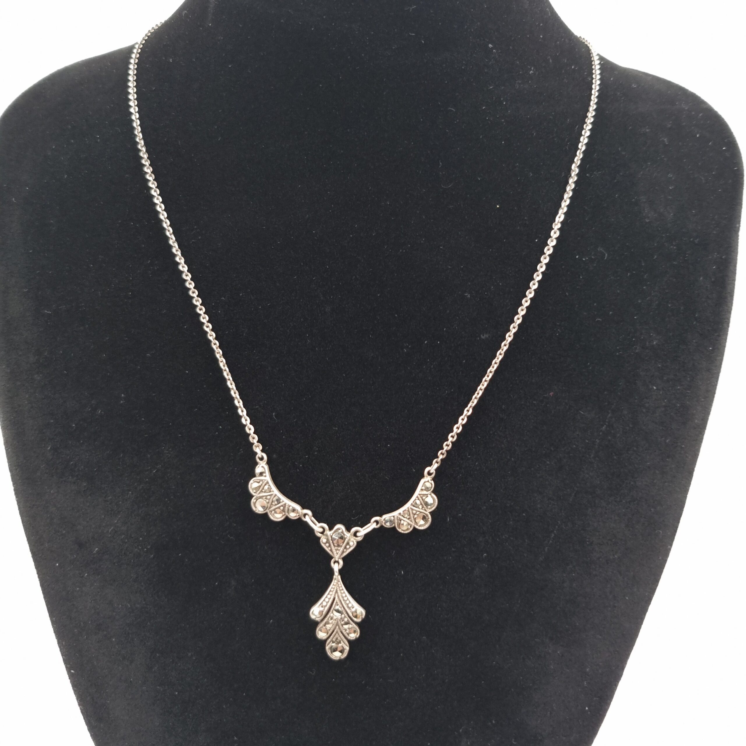 Art Deco Marcasite Necklace Sterling Silver c 1930s - Image 3