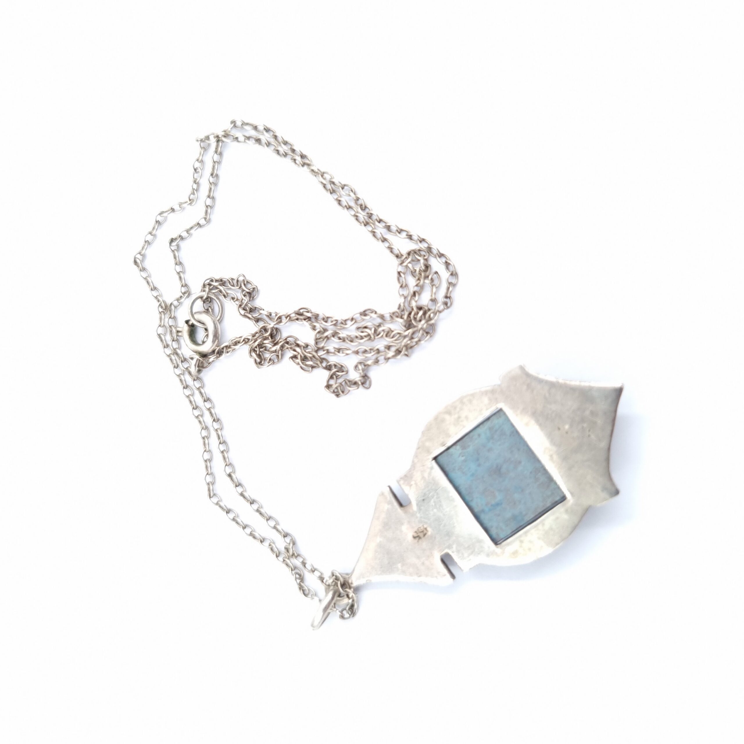 German Art Deco Pendant Necklace Marcasite & Jasper on Silver - Image 3