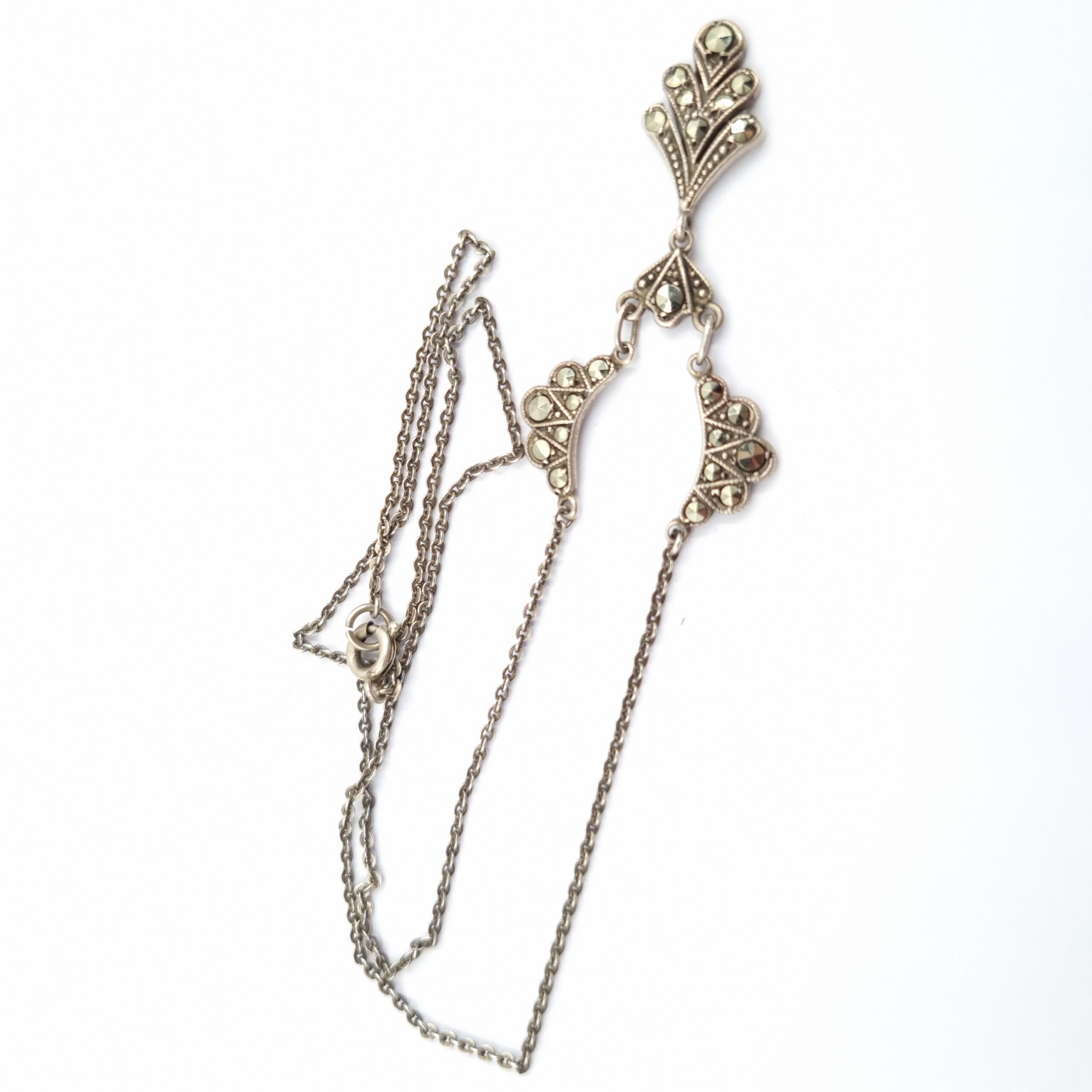 Art Deco Marcasite Necklace Sterling Silver c 1930s - Image 2