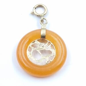 Orange Jade Pendant 14k Gold Mount & Dragon