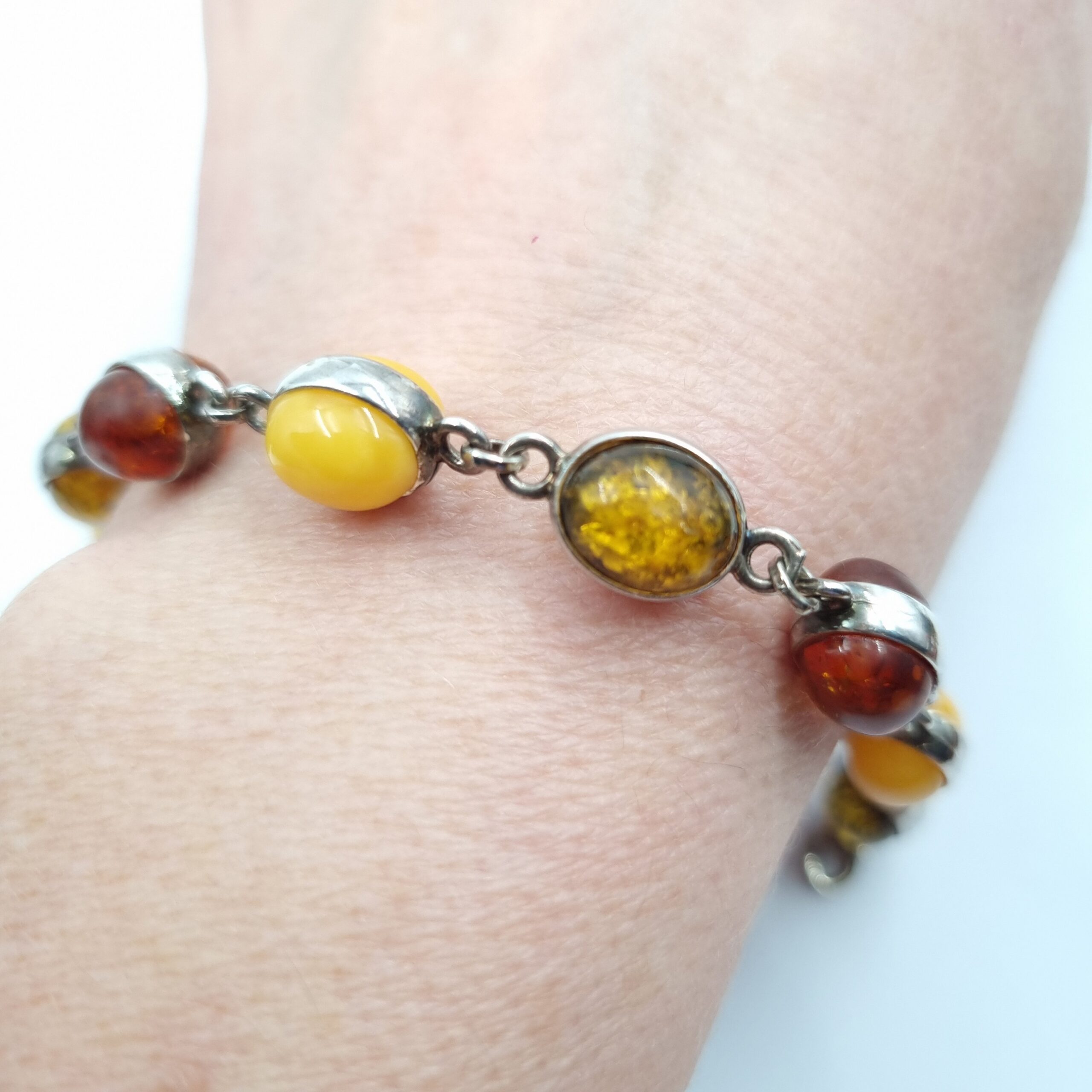 Tricolour Amber Bracelet Sterling Silver Butterscotch, Cognac, Honey - Image 3