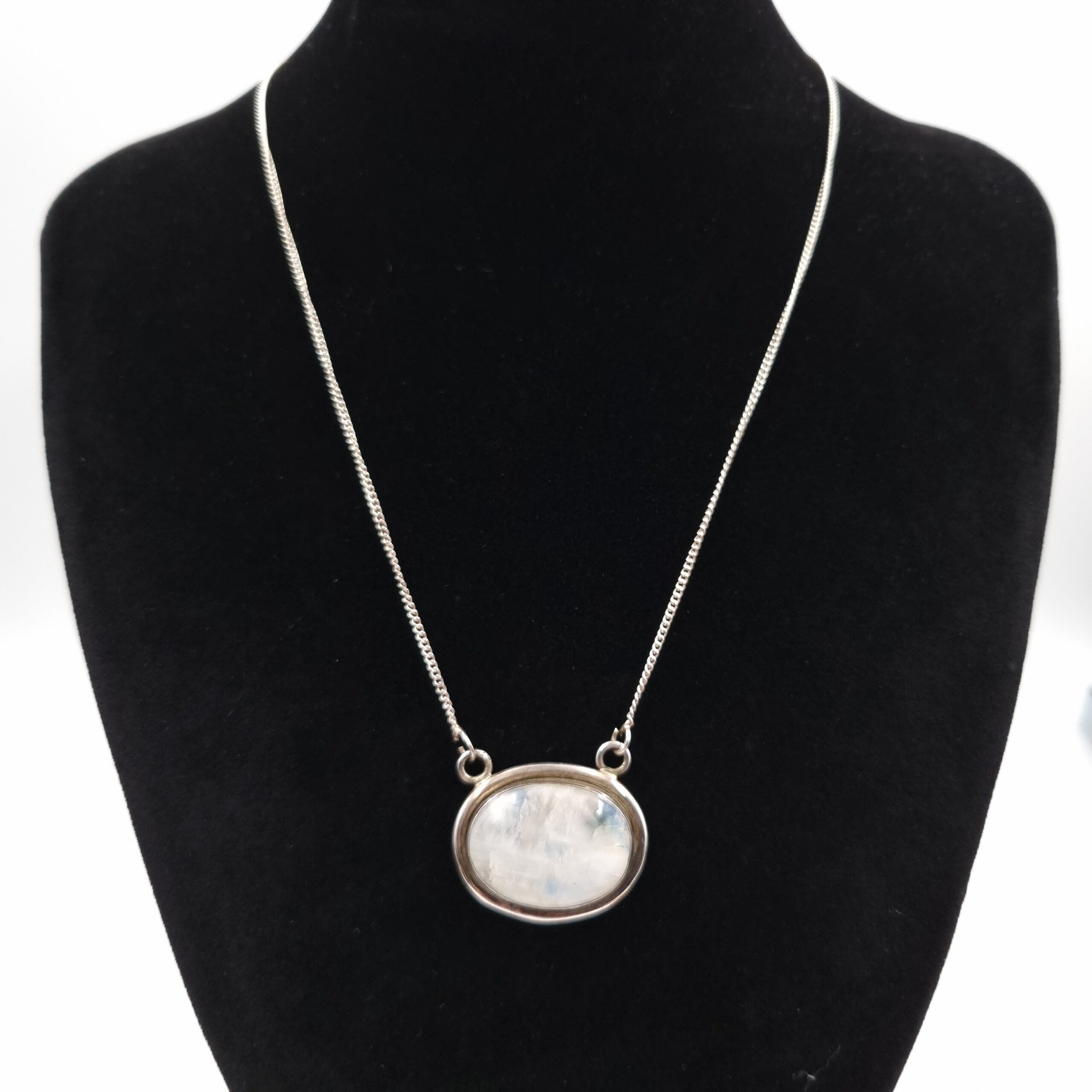 Moonstone Pendant Sterling Silver Large Blue Flash Cabochon - Image 3