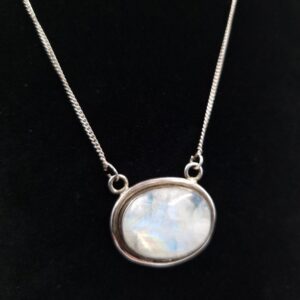Moonstone Pendant Sterling Silver Large Blue Flash Cabochon