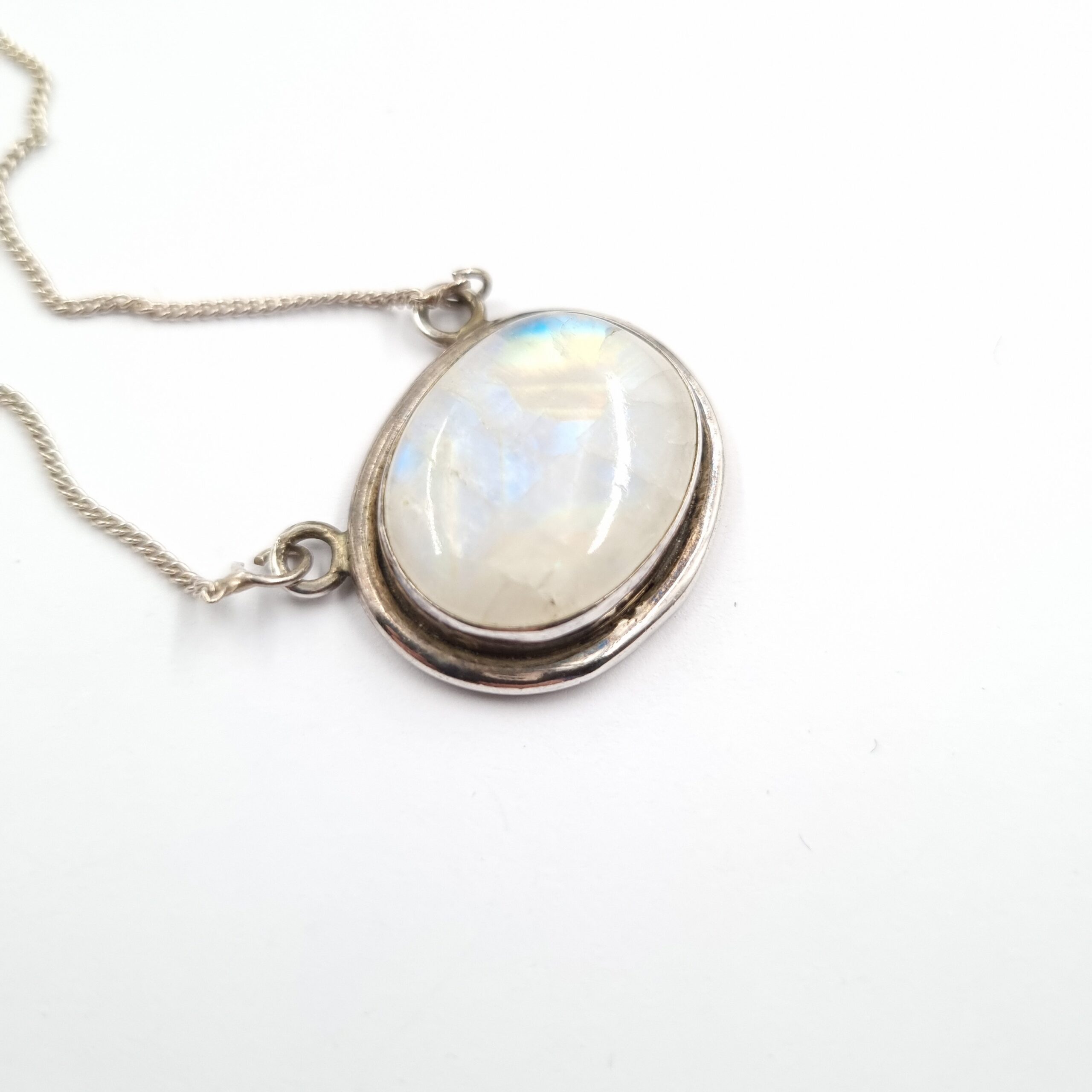 Moonstone Pendant Sterling Silver Large Blue Flash Cabochon - Image 2
