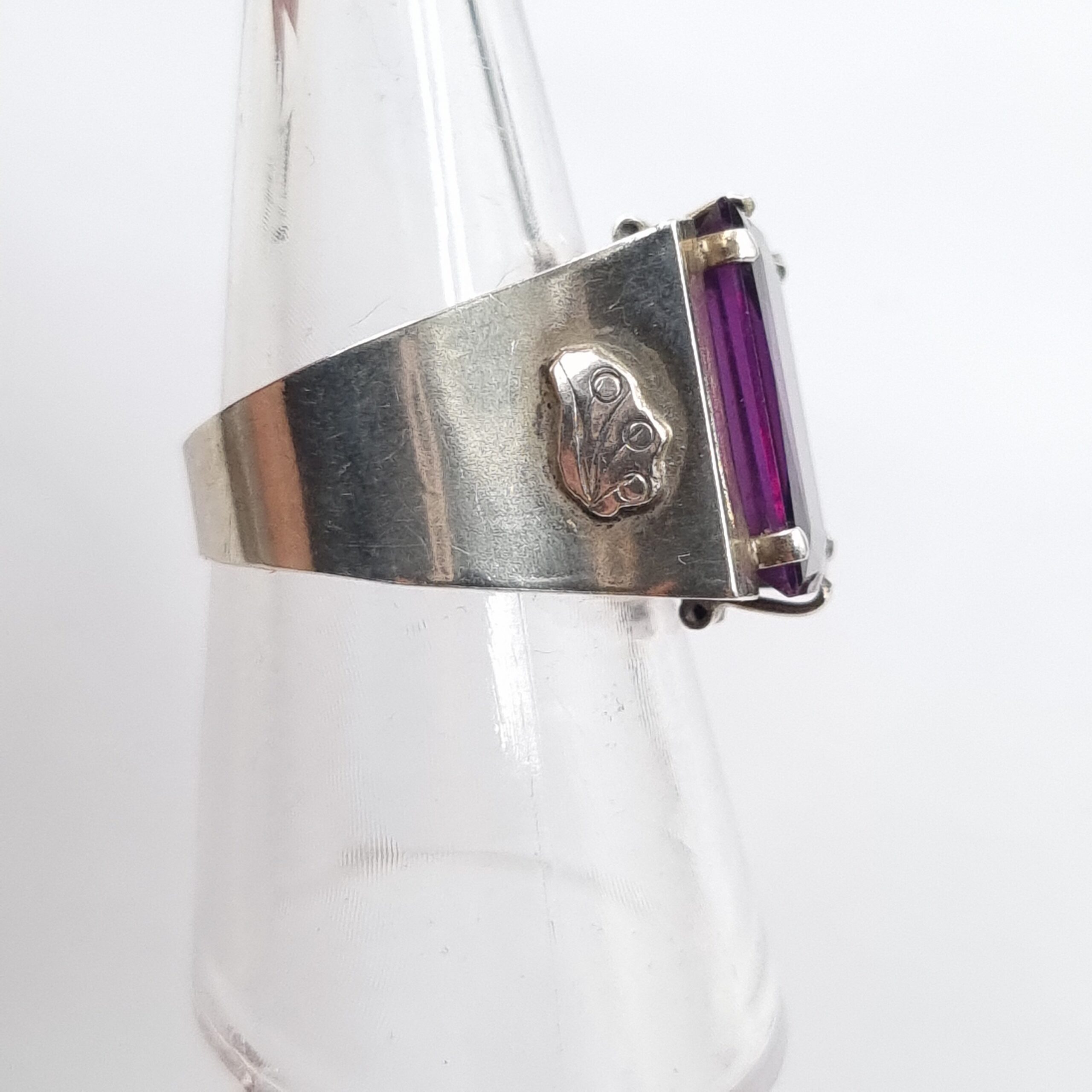 South American Silver Ring with Purple Stone & Wide Band Size P (7.5) - Image 2