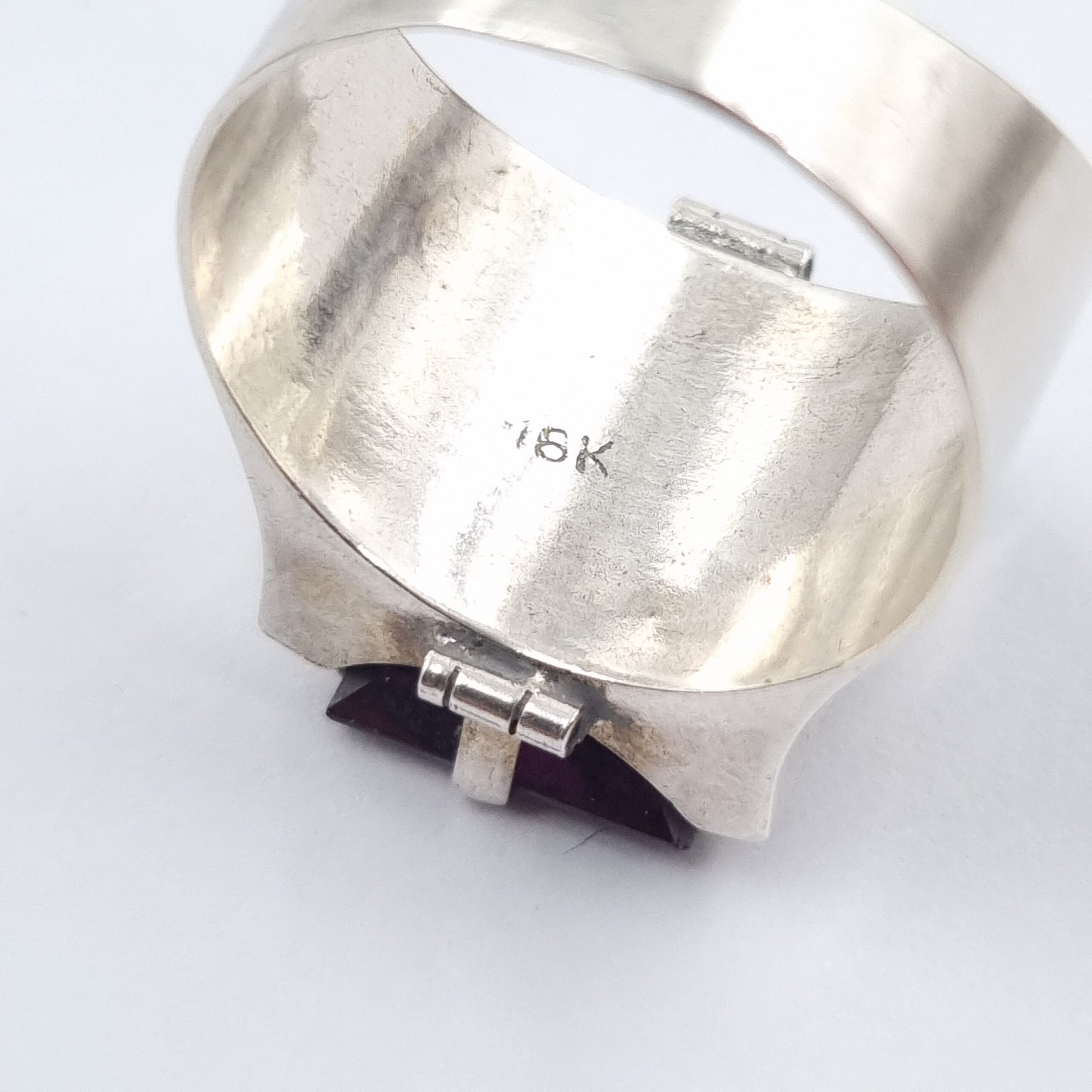 South American Silver Ring with Purple Stone & Wide Band Size P (7.5) - Image 4