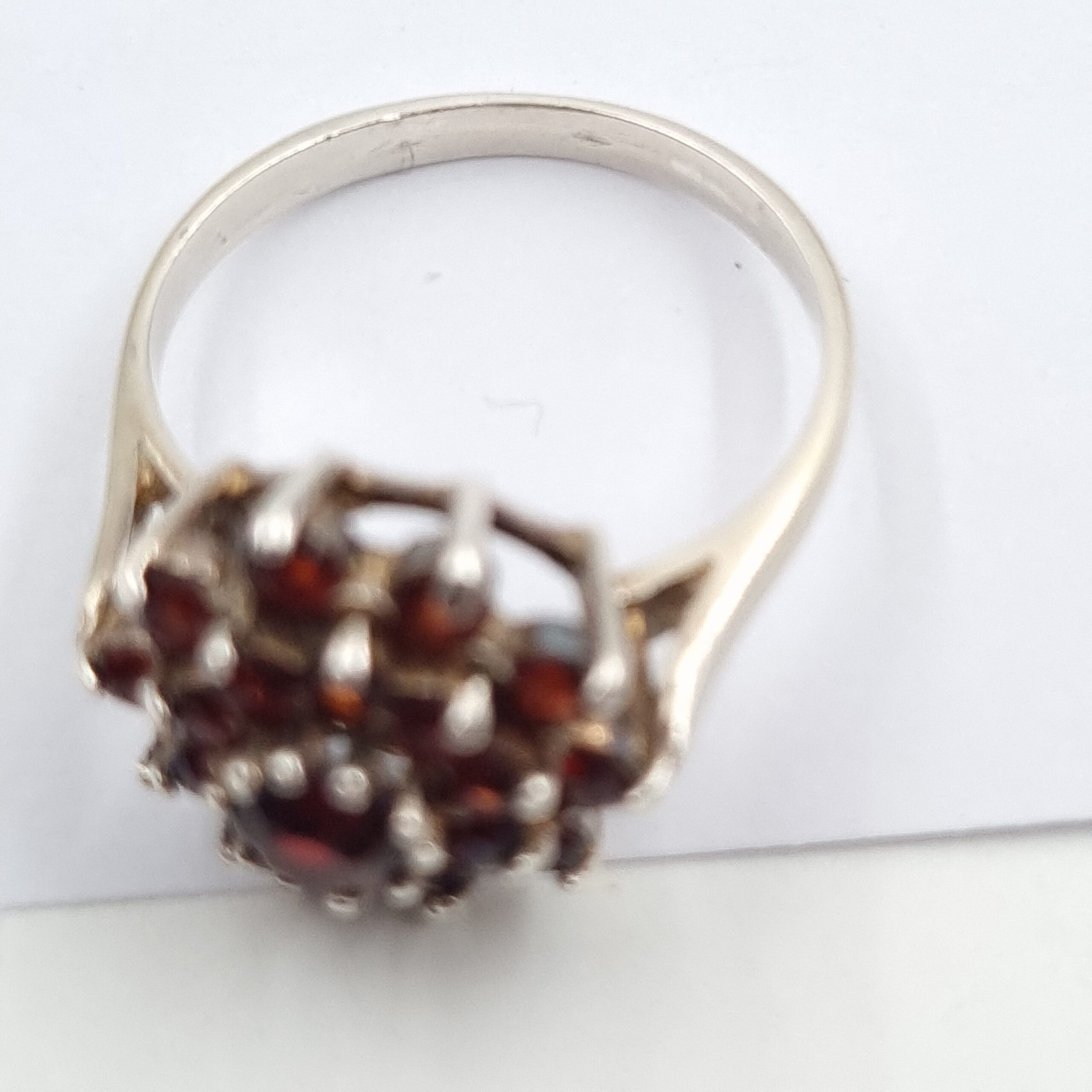 Vintage Silver Flower Ring Large with Red Stones Size N (6.75) - Image 3