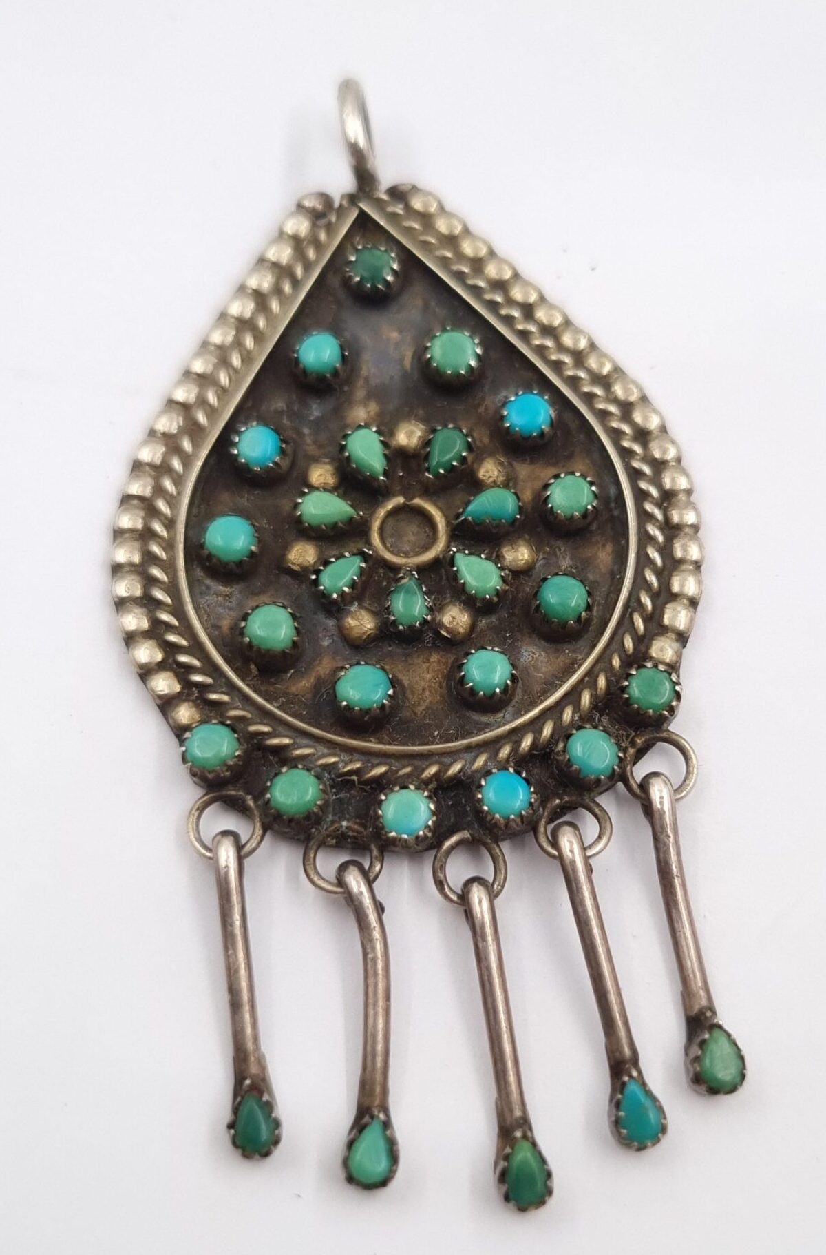 Silver Turquoise Zuni Pendant Vintage Native American
