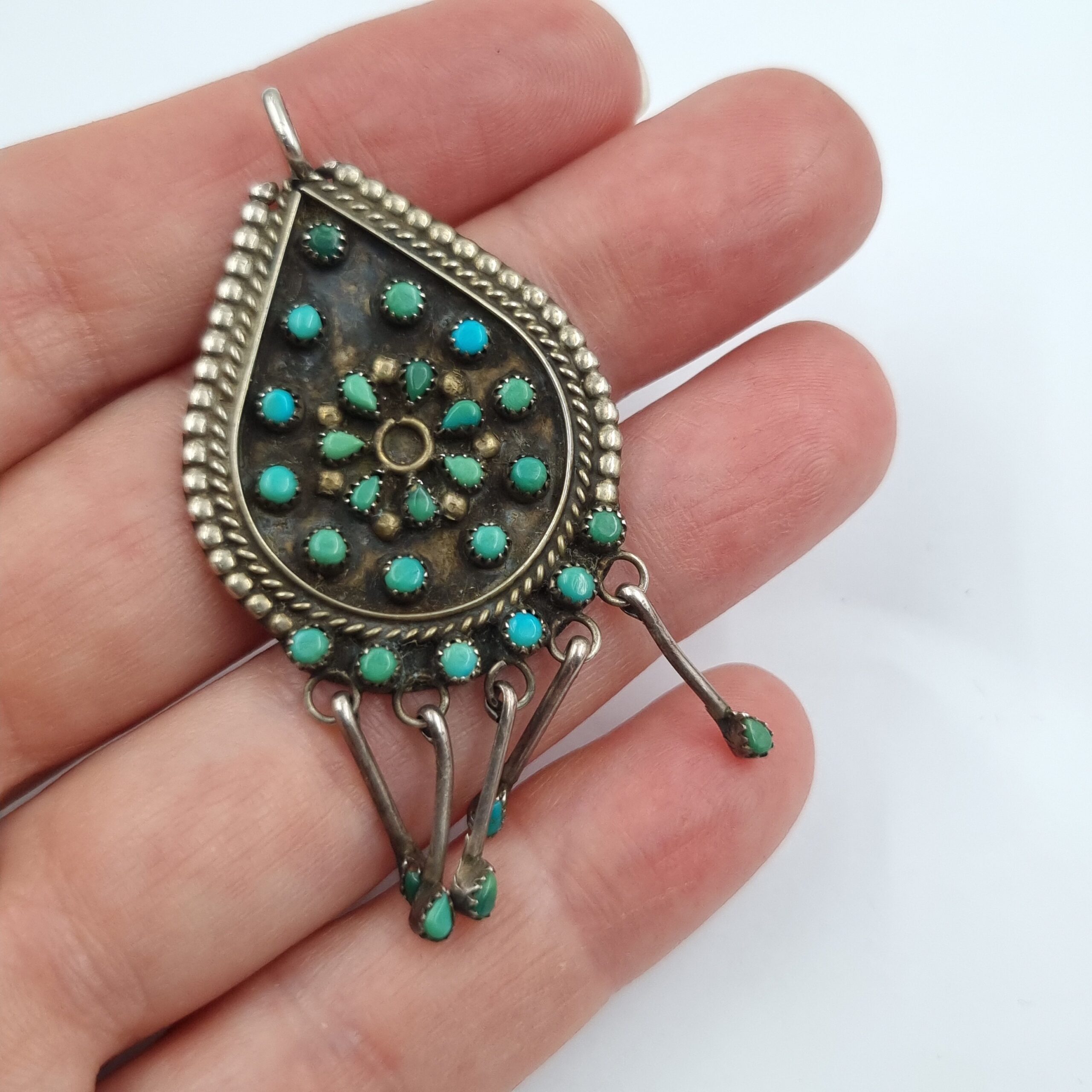 Silver Turquoise Zuni Pendant Vintage Native American