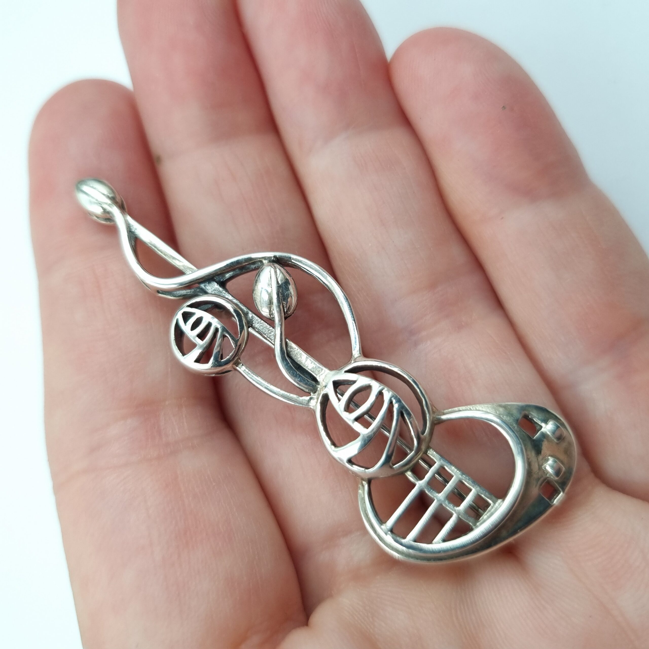 Large Mackintosh Inspired Silver Brooch Glasgow Rose Celtic - Image 3