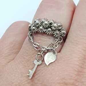 Antique Silver Cannetille Ring Key to My Heart