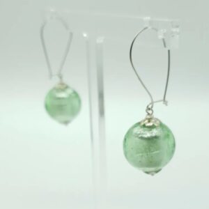 Green Glass Bauble Drop Silver Earrings