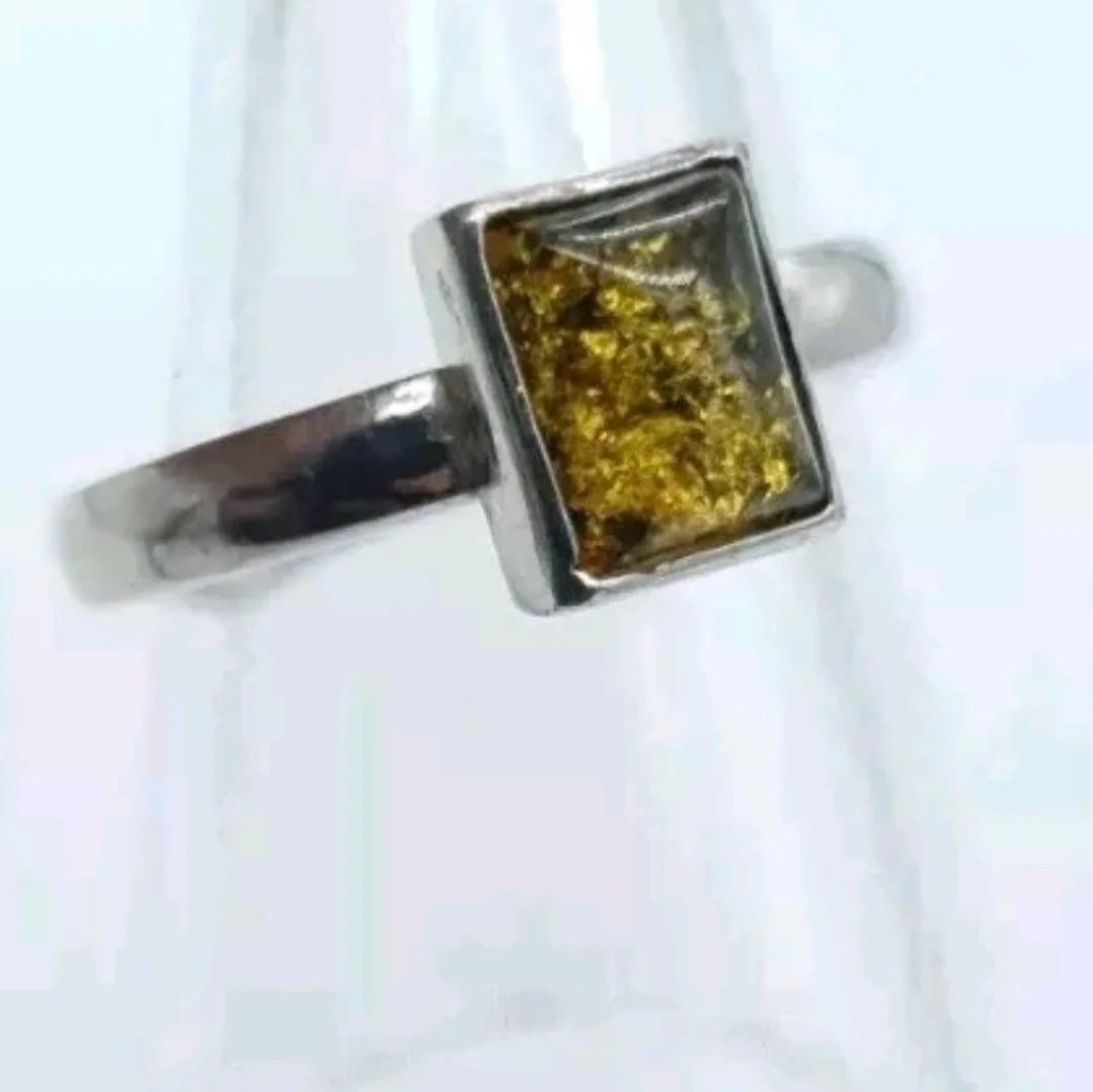 Sterling Silver Baltic Amber Ring Size P (7.5) - Image 2