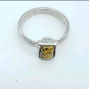 Sterling Silver Baltic Amber Ring Size P (7.5)