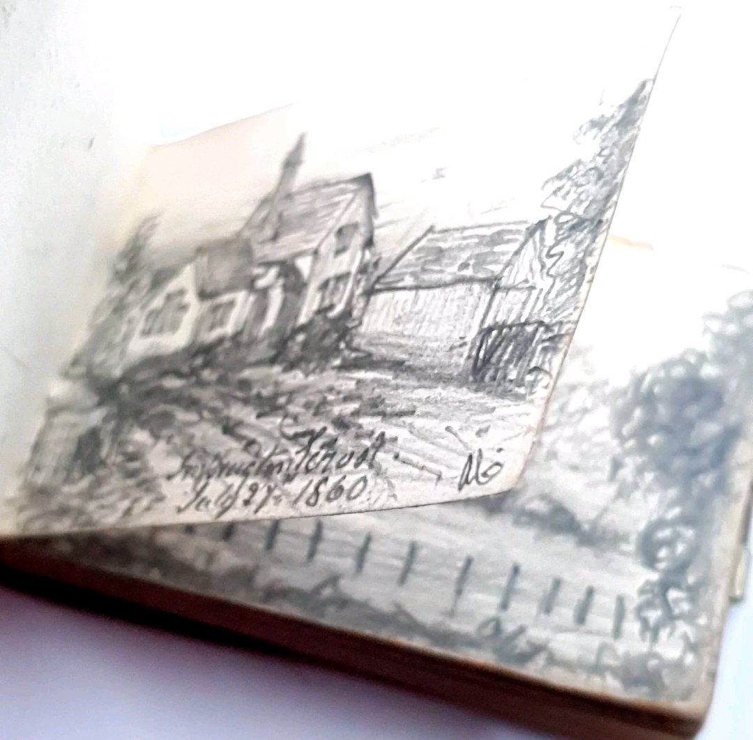 Victorian Aide Memoire & Original Pencil & Drawings Henry Pennys C1860s Leather - Image 7