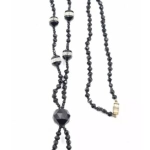 Antique Victorian Sautoir Necklace Black Glass