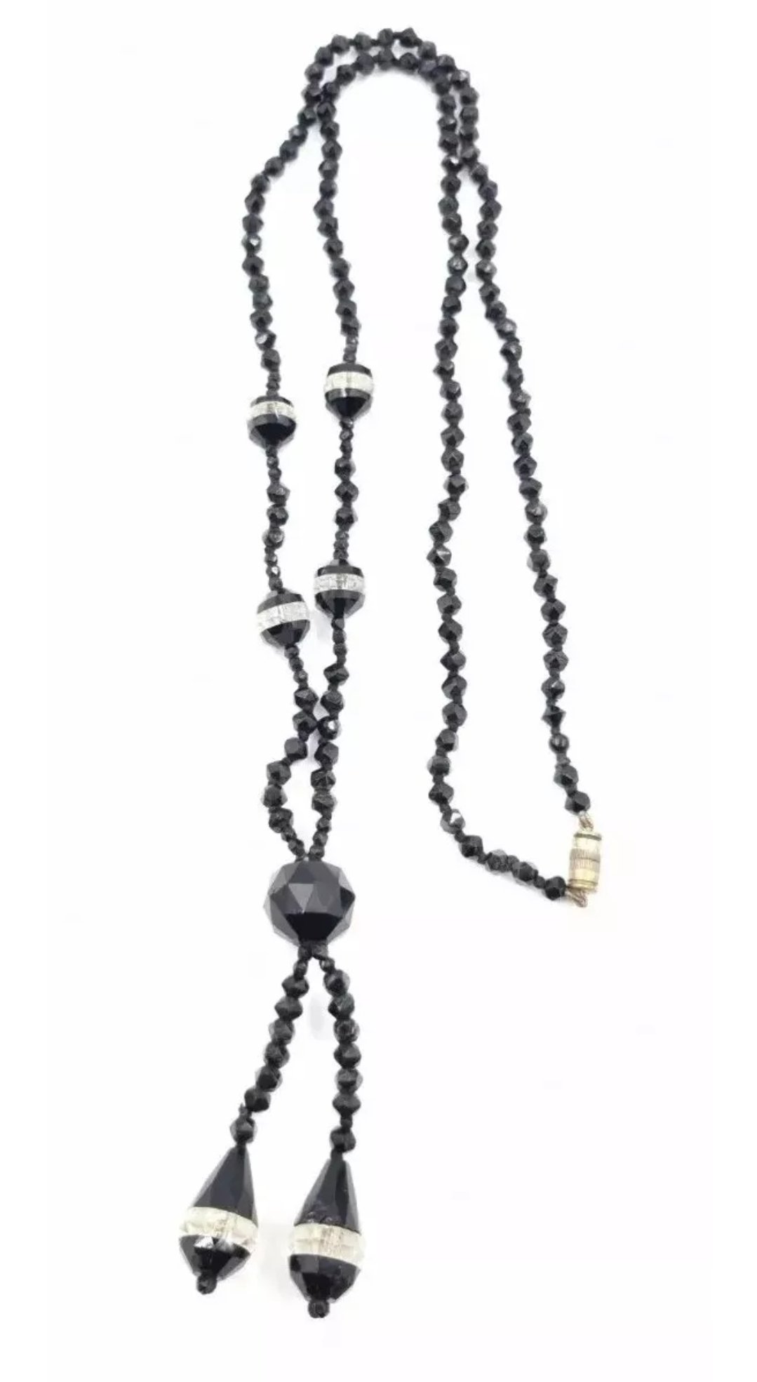 Antique Victorian Sautoir Necklace Black Glass