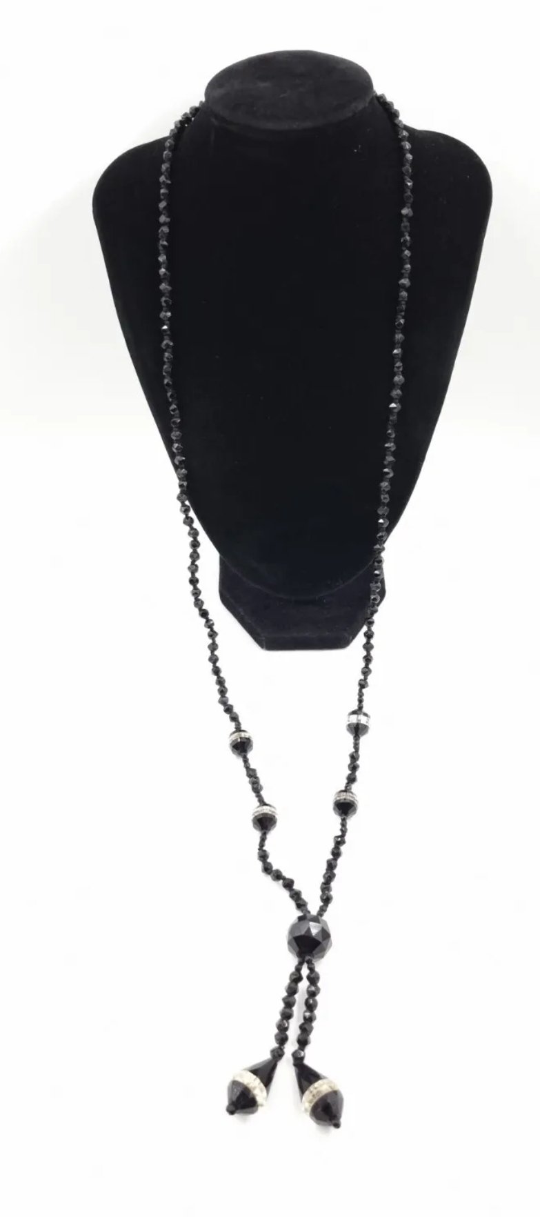 Antique Victorian Sautoir Necklace Black Glass