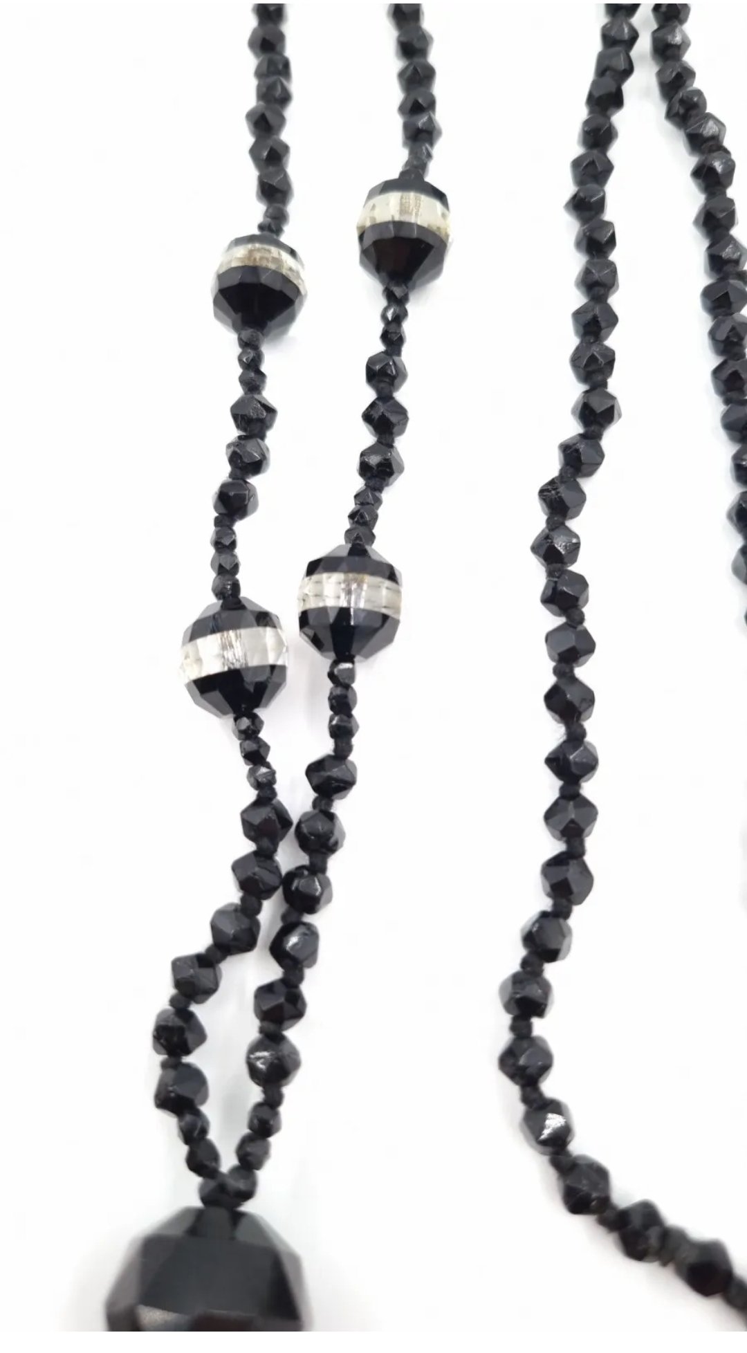 Antique Victorian Sautoir Necklace Black Glass