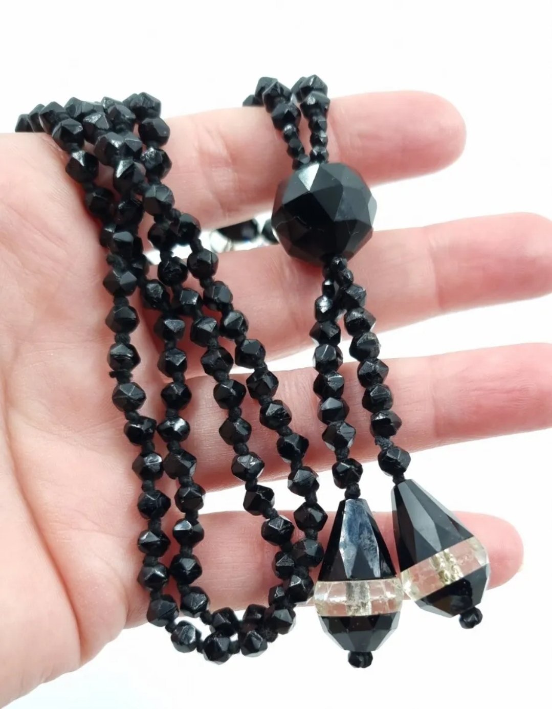 Antique Victorian Sautoir Necklace Black Glass