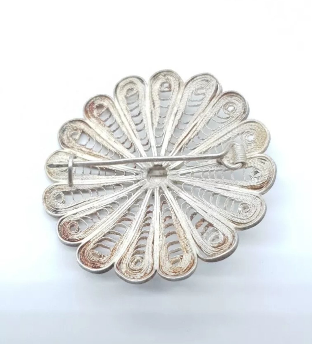 Large Silver Filigree Flower Brooch Round Antique Jewellery 4.2cm - Image 3