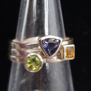 Silver Stacking Rings Gemset Trio Size O 7