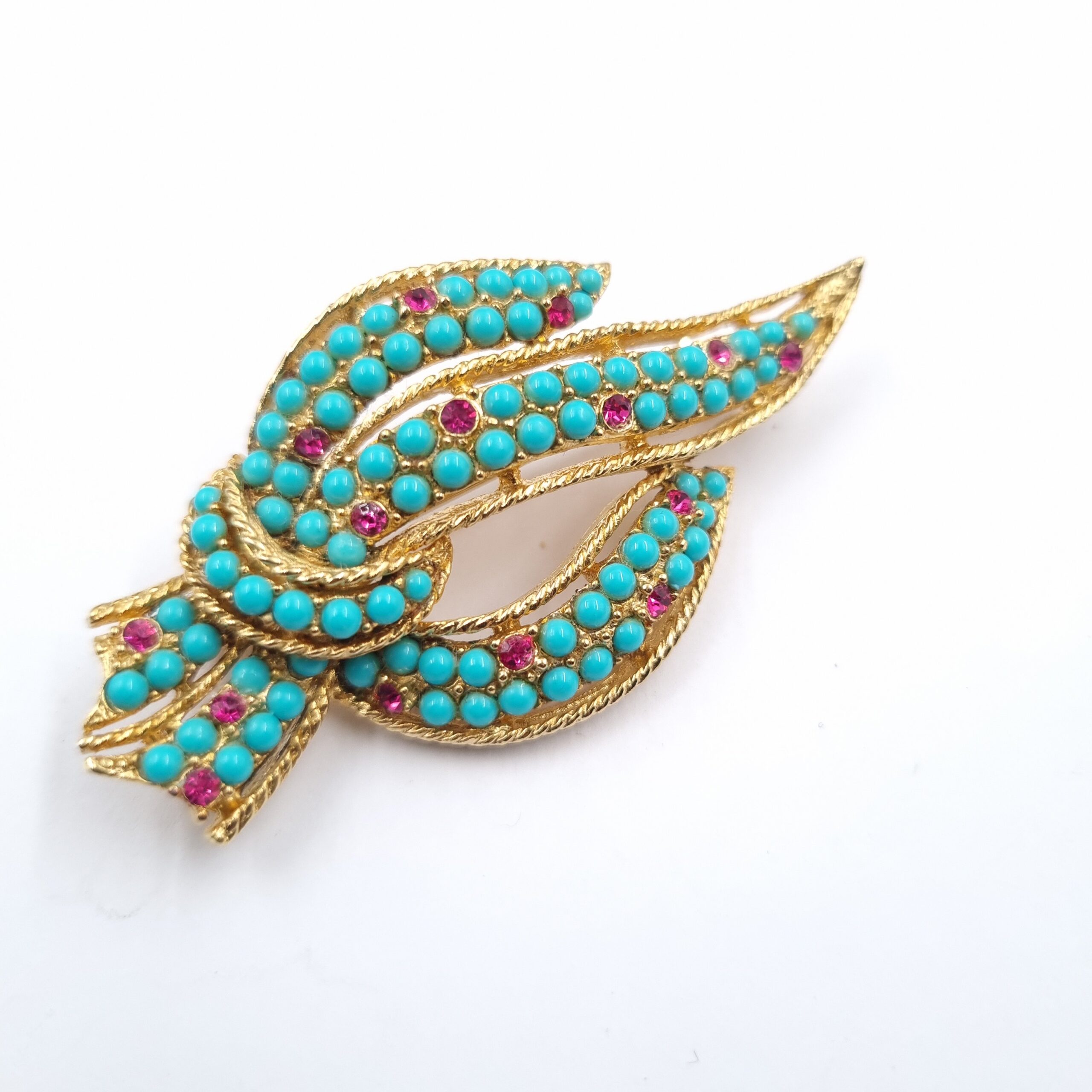 Vintage Kramer Brooch Gold Tone Blue & Pink - Image 2
