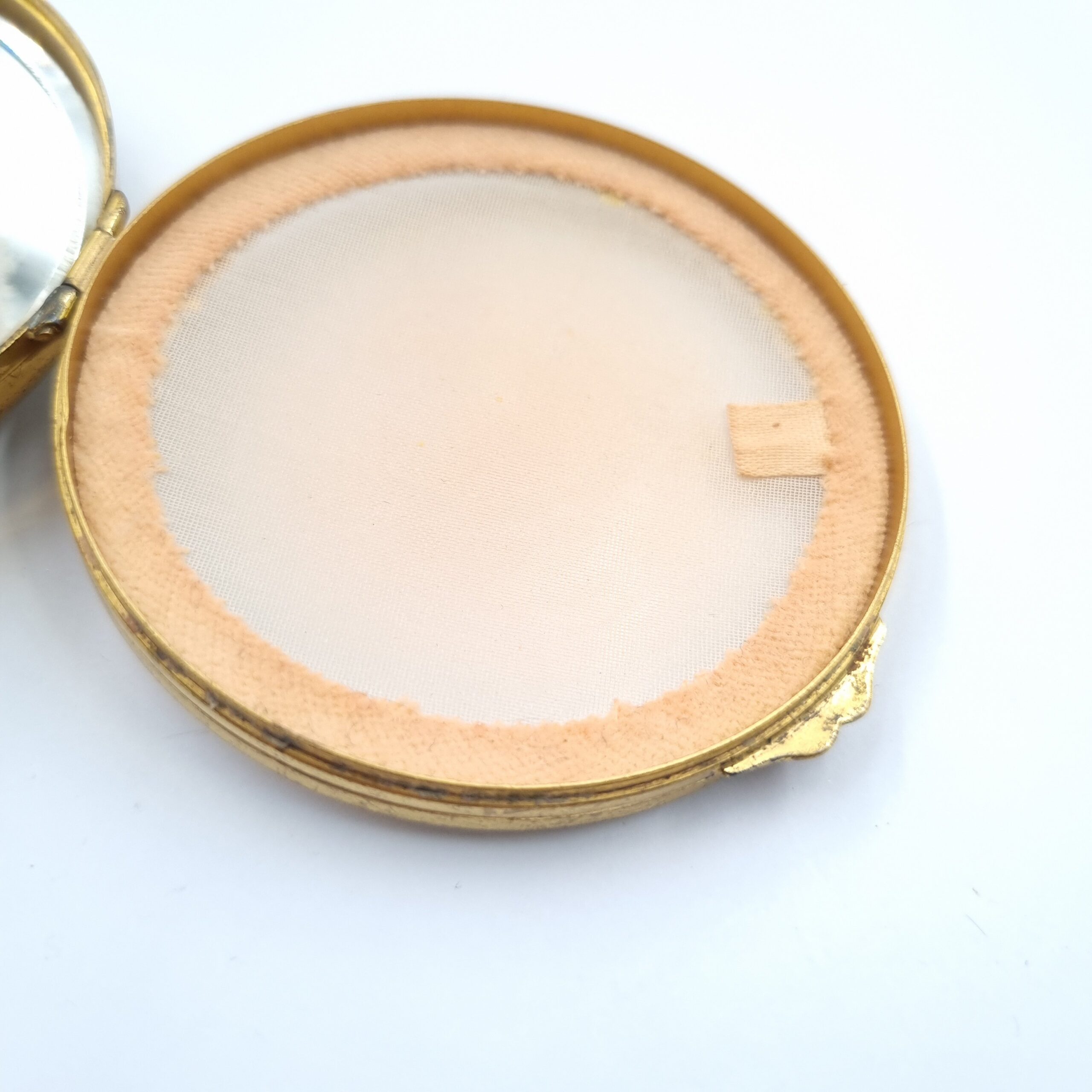 Miref Powder Compact Flowers Glass France Goose Down Puff c1940s - Image 5