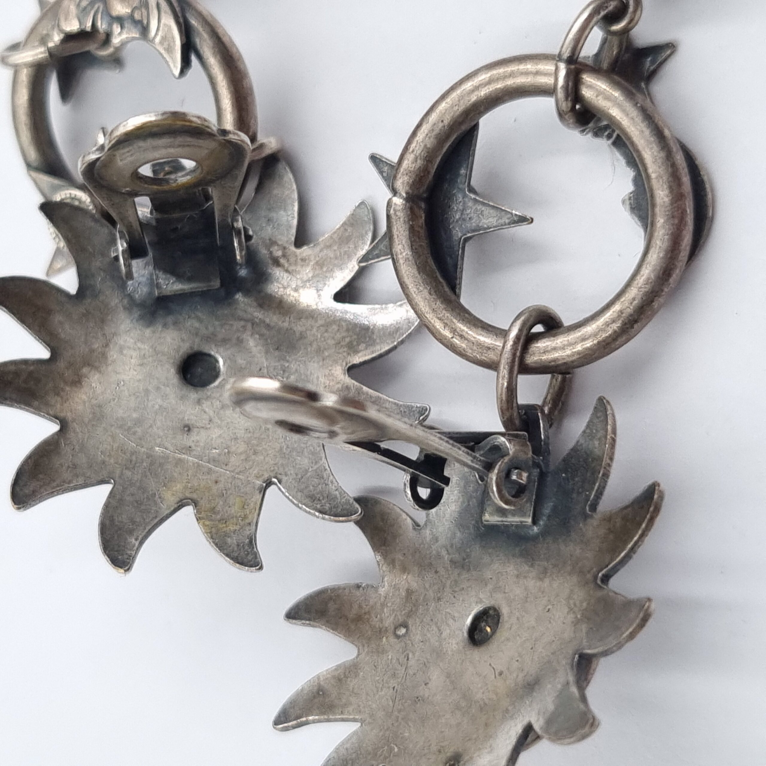 Askew Sun Moon Stars Earrings Vintage Clip-On c 1980s - Image 5