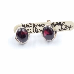 Sterling Silver Garnet Earrings Domed Cabochon Studs