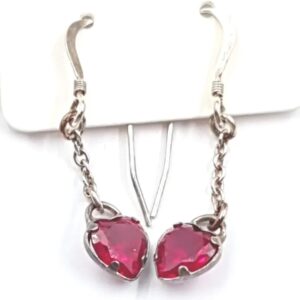 Heart Shaped Ruby Earrings in Sterling Silver