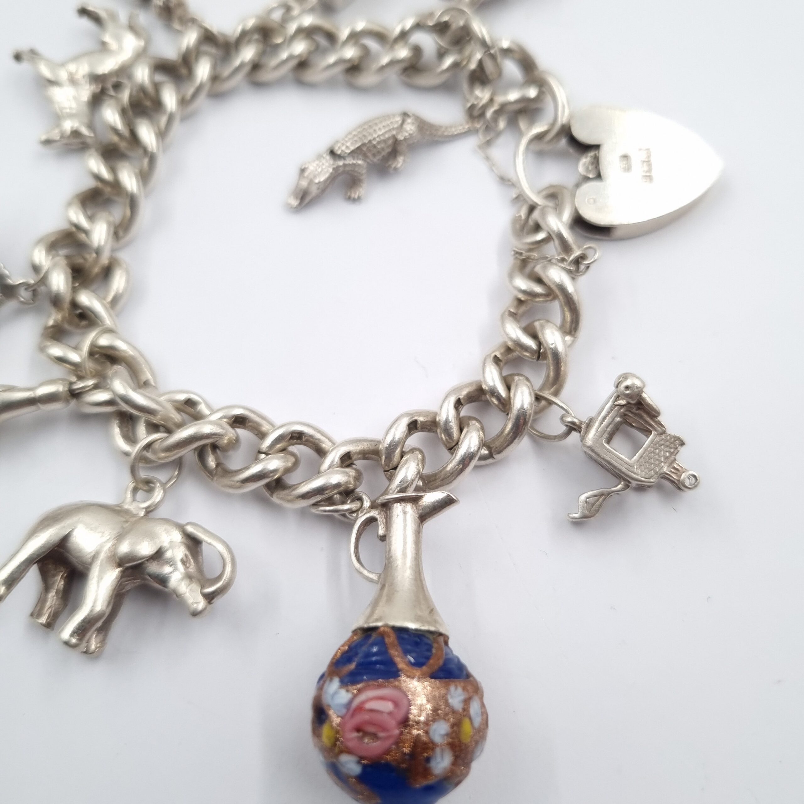 Sterling Silver Charm Bracelet Loaded with Charms Hallmarked c 1968 - Image 2