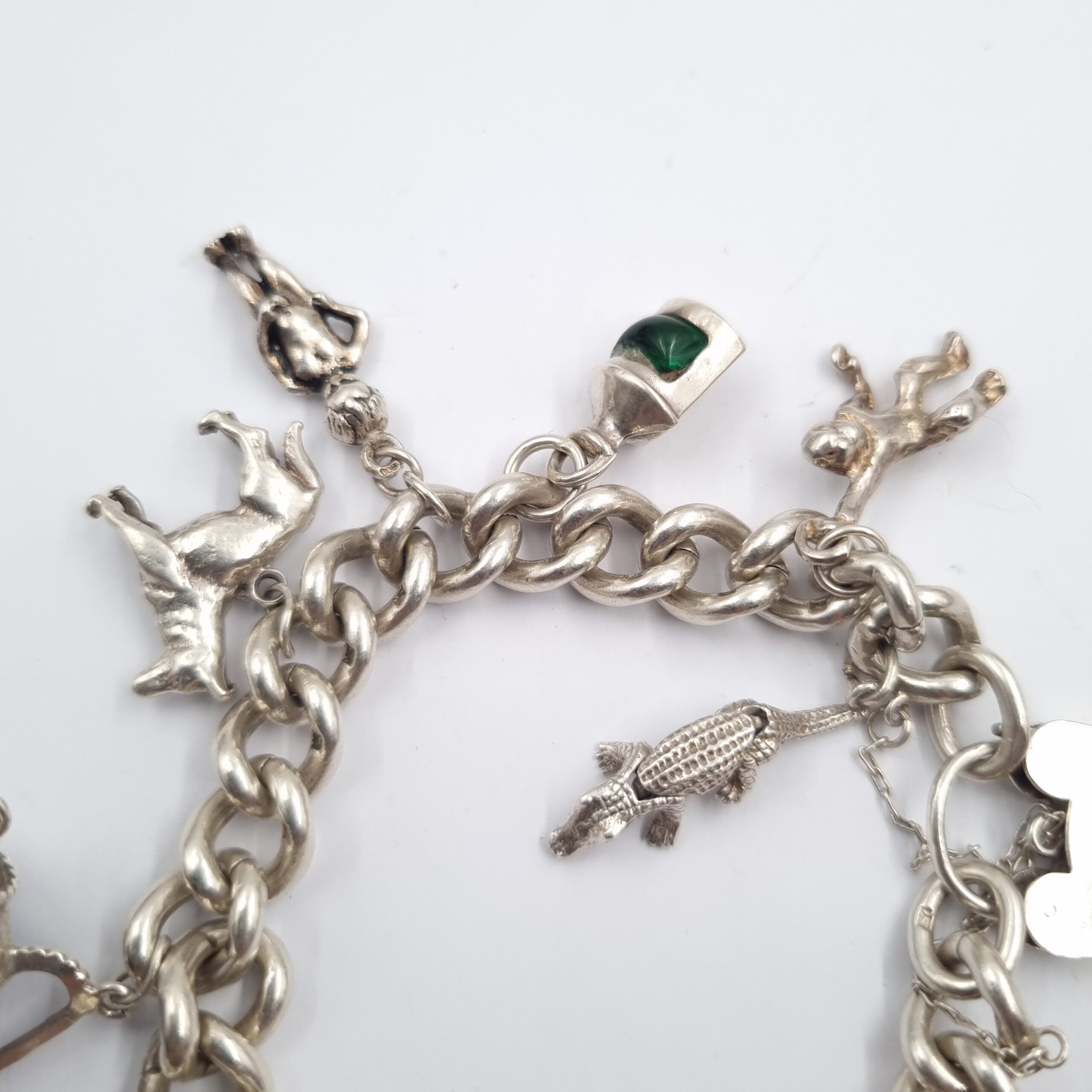 Sterling Silver Charm Bracelet Loaded with Charms Hallmarked c 1968 - Image 9
