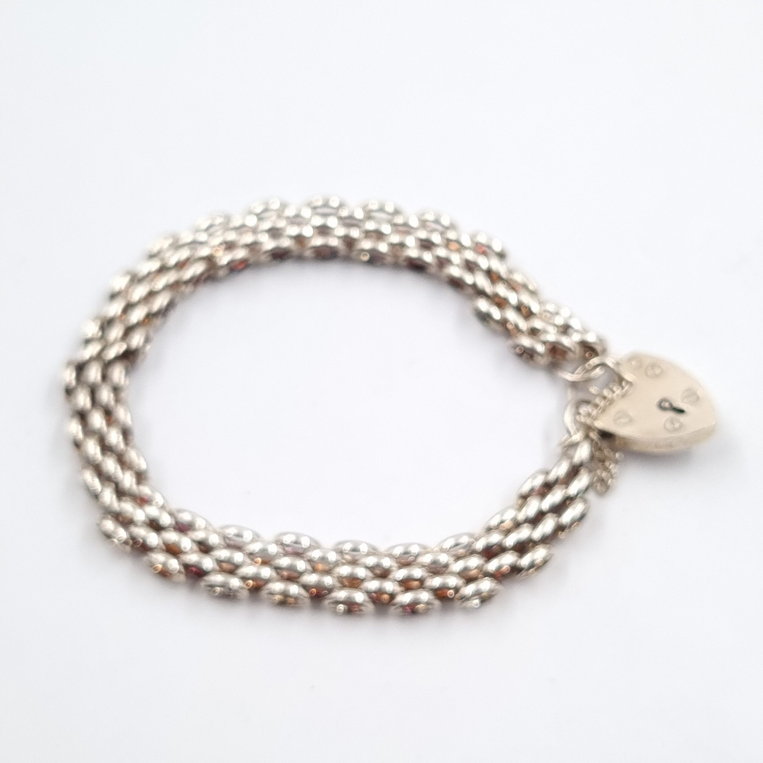Silver Brick Link Bracelet with Padlock Clasp Fully Hallmarked - Image 3