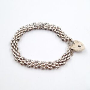 Silver Brick Link Bracelet with Padlock Clasp