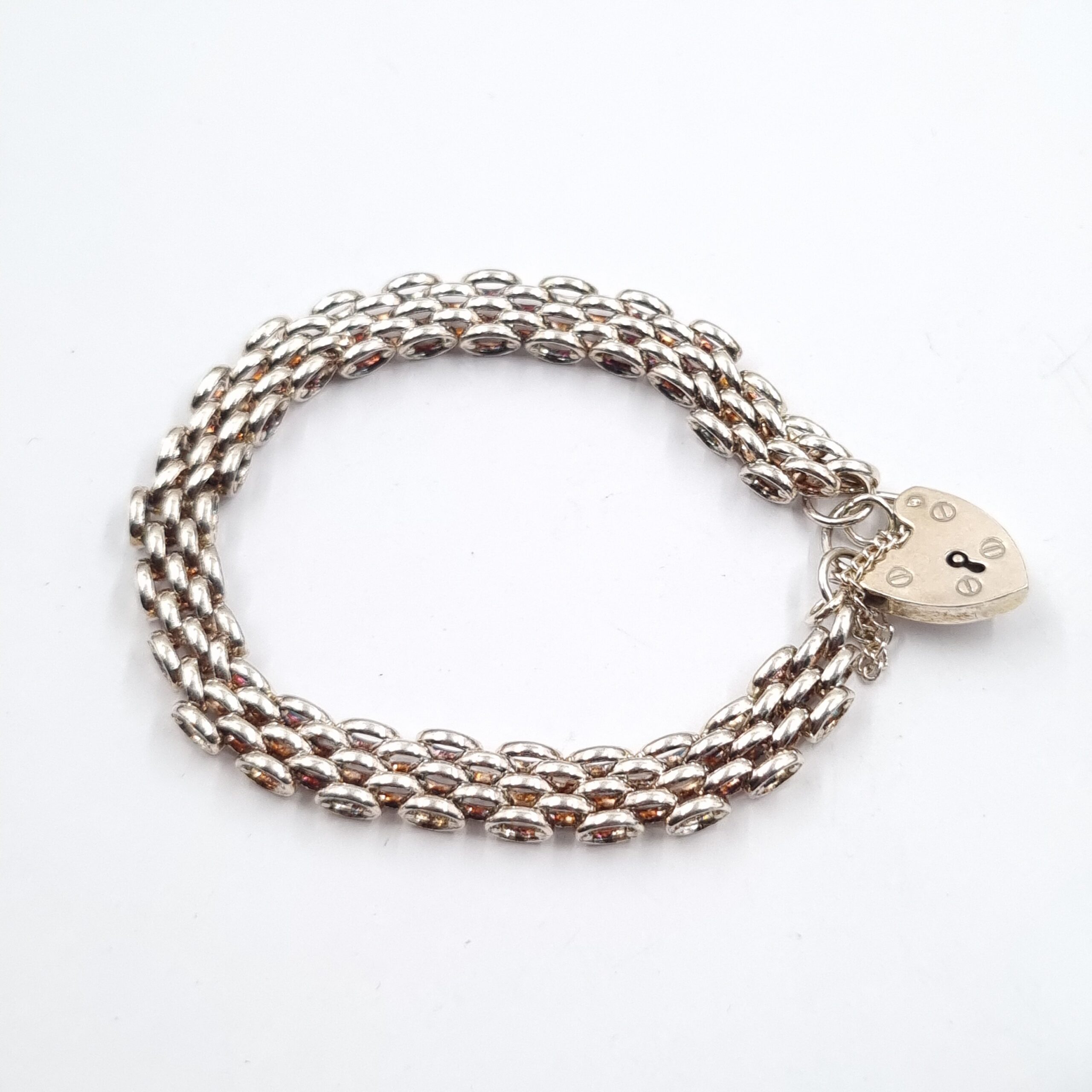 Silver Brick Link Bracelet with Padlock Clasp
