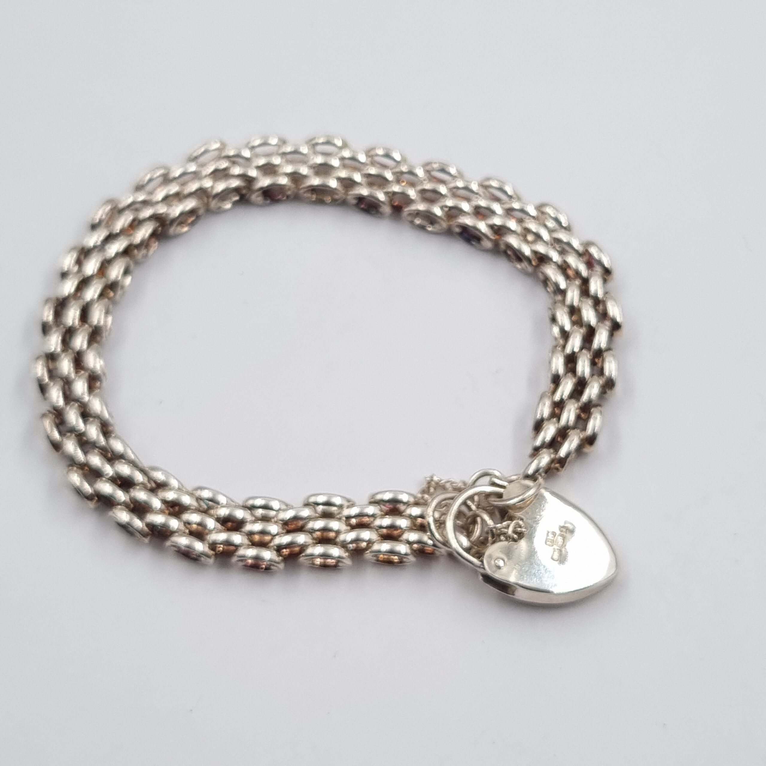 Silver Brick Link Bracelet with Padlock Clasp Fully Hallmarked - Image 2